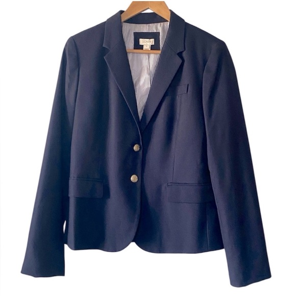 J Crew Schoolboy Blazer Womens 12 Navy Blue Gold Button Jacket Wool Blend Career - Picture 1 of 9